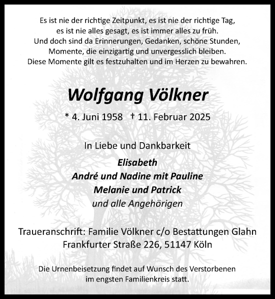 Anzeige von Wolfgang Völkner von  EXPRESS - Die Woche 