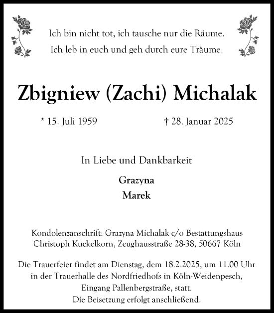 Anzeige von Zbigniew Michalak von Kölner Stadt-Anzeiger / Kölnische Rundschau / Express