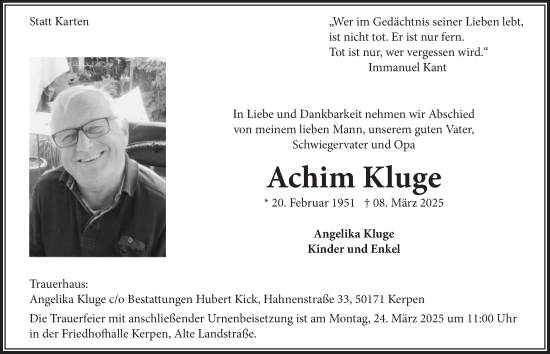 Anzeige von Achim Kluge von  Werbepost 