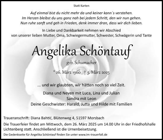 Anzeige von Angelika Schöntauf von  Lokalanzeiger 