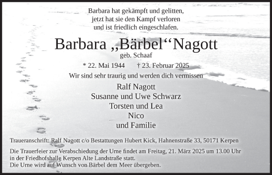 Anzeige von Barbara Nagott von  Werbepost 