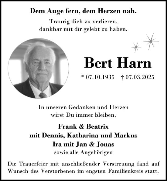 Anzeige von Bert Harn von  Werbepost 