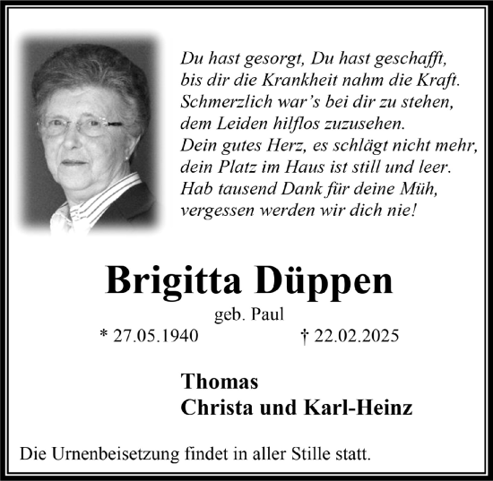 Anzeige von Brigitta Düppen von  Werbepost 