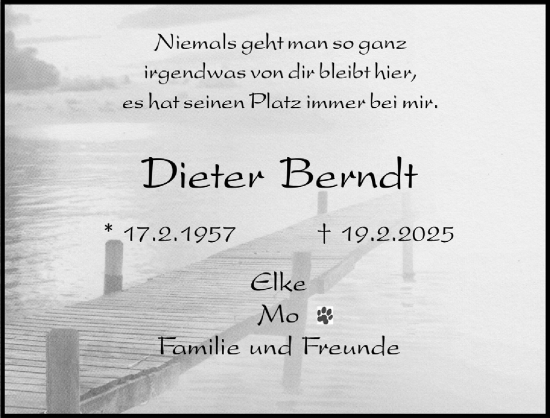 Anzeige von Dieter Berndt von  Schlossbote/Werbekurier 