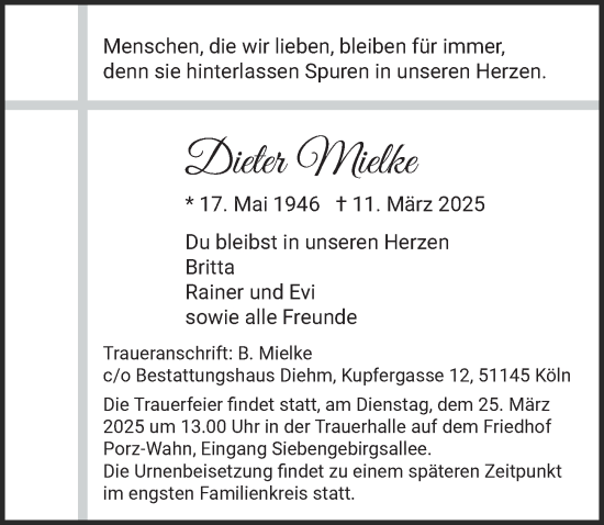 Anzeige von Dieter Mielke von  EXPRESS - Die Woche 