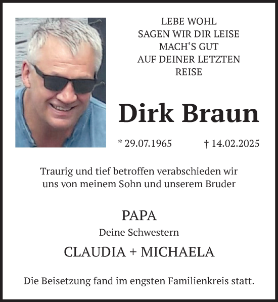 Anzeige von Dirk Braun von  Schaufenster/Blickpunkt 