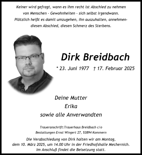 Anzeige von Dirk Breidbach von  Blickpunkt Euskirchen 