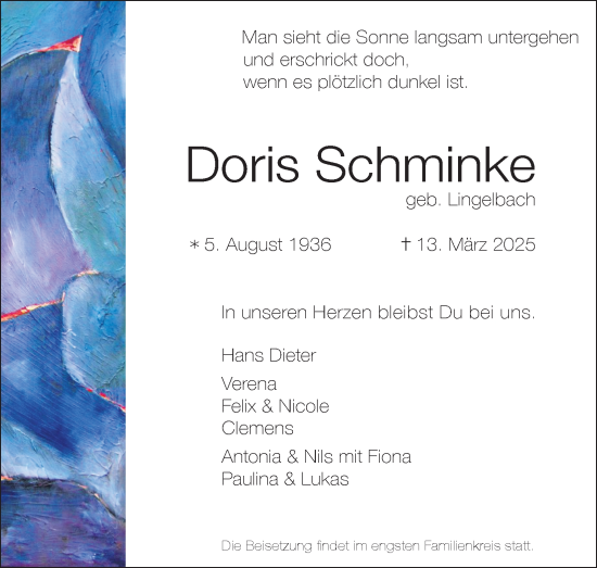 Anzeige von Doris Schminke von Kölner Stadt-Anzeiger / Kölnische Rundschau / Express