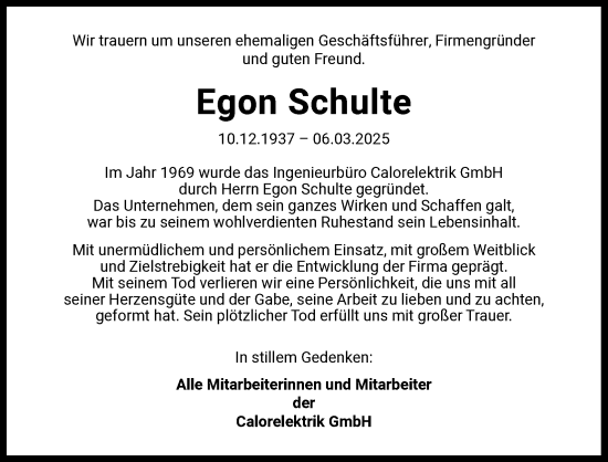 Anzeige von Egon Schulte von Kölner Stadt-Anzeiger / Kölnische Rundschau / Express