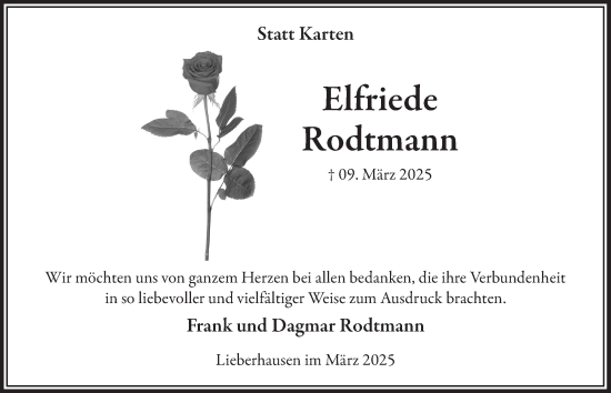 Anzeige von Elfriede Rodtmann von  Anzeigen Echo 