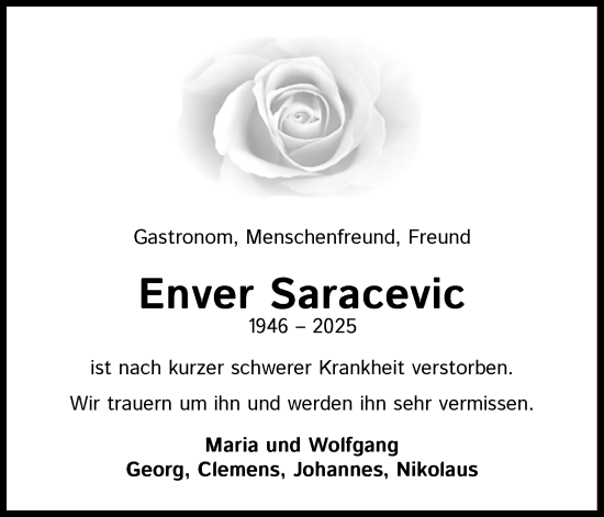Anzeige von Enver Saracevic von Kölner Stadt-Anzeiger / Kölnische Rundschau / Express