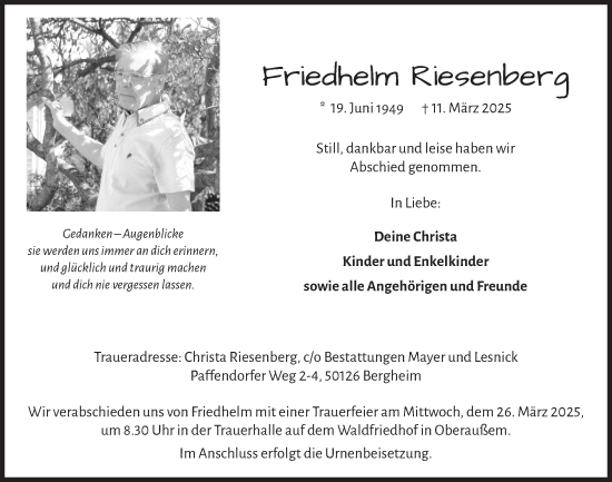 Anzeige von Friedhelm Riesenberg von  Werbepost 