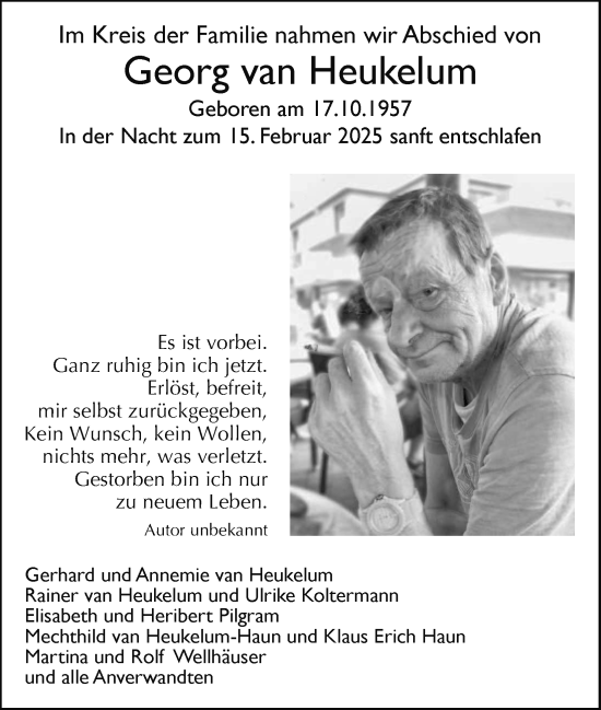 Anzeige von Georg van Heukelum von Kölner Stadt-Anzeiger / Kölnische Rundschau / Express