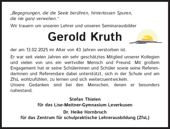 Anzeige von Gerold Kruth von Kölner Stadt-Anzeiger / Kölnische Rundschau / Express