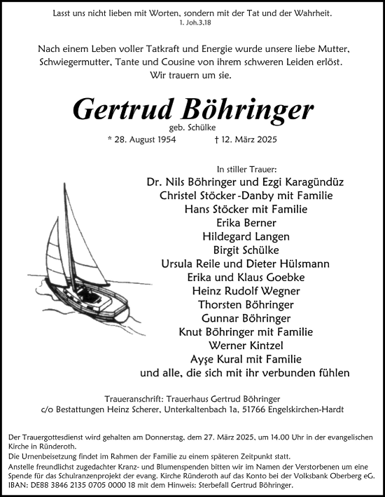 Anzeige von Gertrud Böhringer von  Anzeigen Echo 