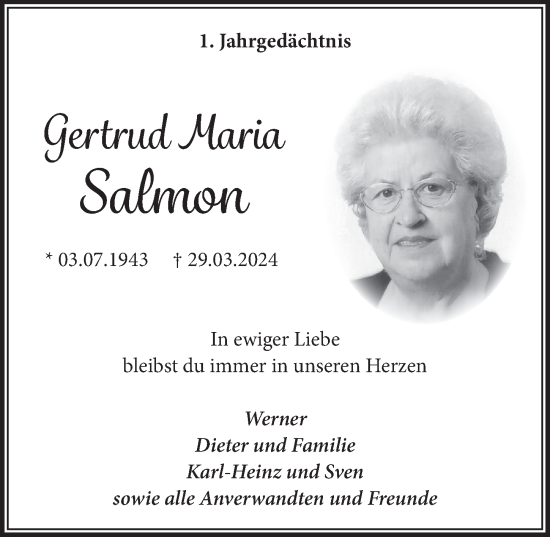 Anzeige von Gertrud Maria Salmon von  Blickpunkt Euskirchen 
