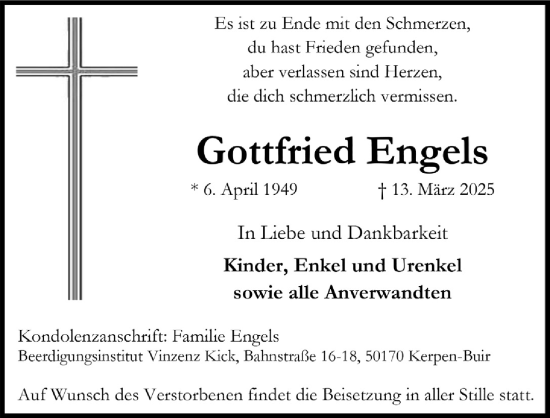 Anzeige von Gottfried Engels von  Werbepost 