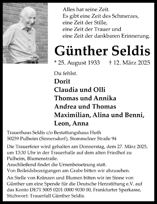 Anzeige von Günther Seldis von  Wochenende 