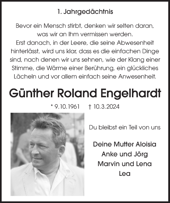 Anzeige von Günther Roland Engelhardt von  Schlossbote/Werbekurier 