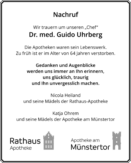 Anzeige von Guido Uhrberg von  Werbepost 