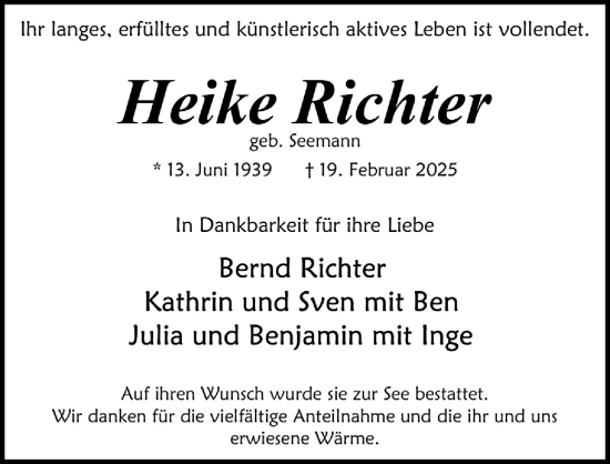 Anzeige von Heike Richter von  Anzeigen Echo 