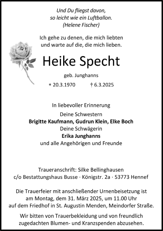 Anzeige von Heike Specht von  Extra Blatt 