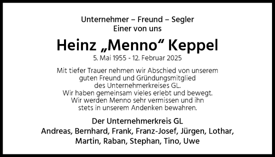 Anzeige von Heinz Keppel von Kölner Stadt-Anzeiger / Kölnische Rundschau / Express
