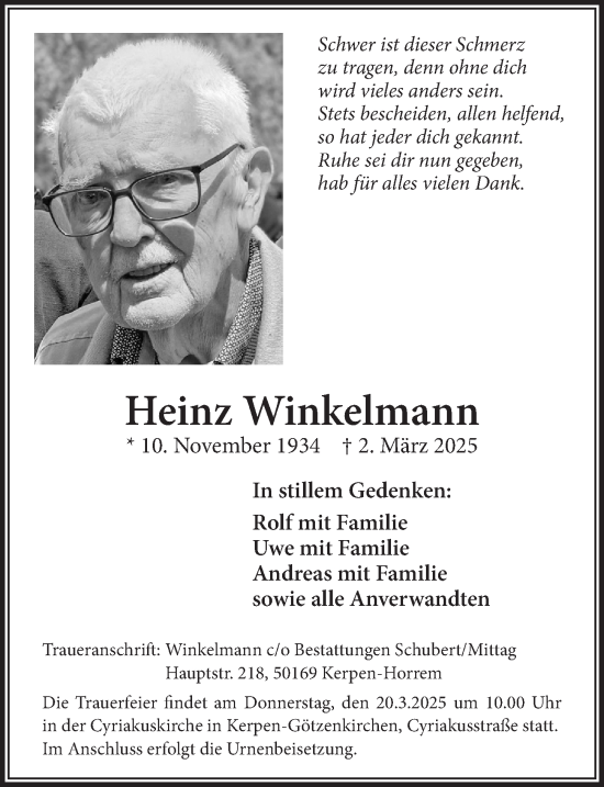 Anzeige von Heinz Winkelmann von  Werbepost 
