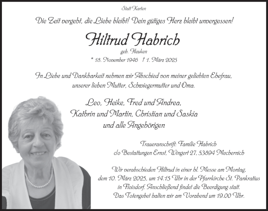 Anzeige von Hiltrud Habrich von  Blickpunkt Euskirchen 