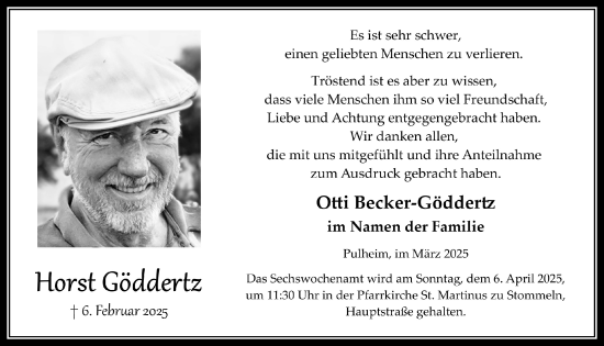 Anzeige von Horst Göddertz von  Wochenende 