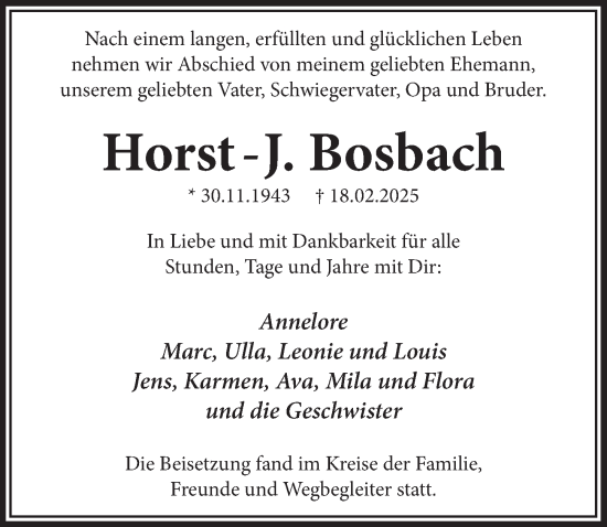 Anzeige von Horst-J. Bosbach von  Werbepost 