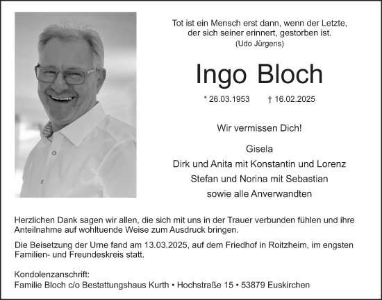 Anzeige von Ingo Bloch von  Blickpunkt Euskirchen 