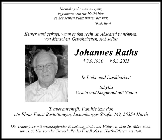 Anzeige von Johannes Raths von  Wochenende 