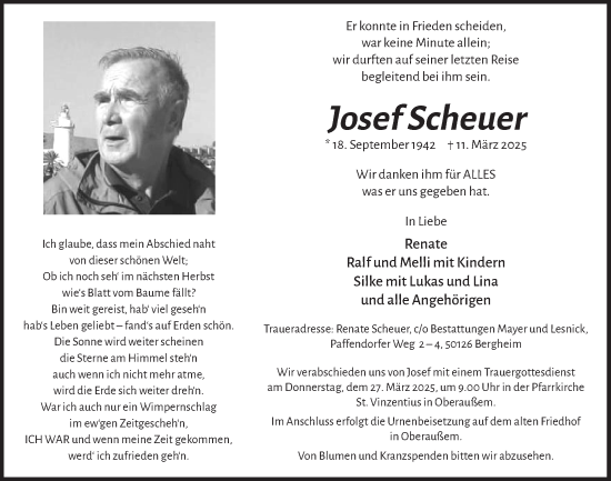 Anzeige von Josef Scheuer von  Werbepost 