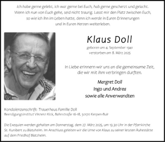 Anzeige von Klaus Doll von  Werbepost 