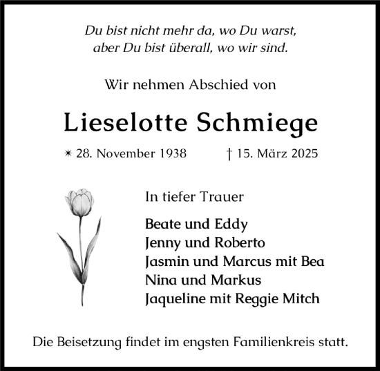 Anzeige von Lieselotte Schmiege von  Extra Blatt 