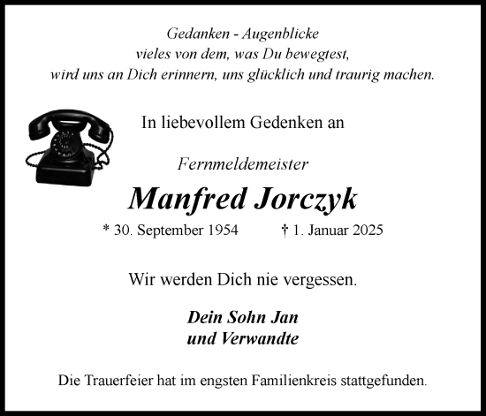 Anzeige von Manfred Jorczyk von Kölner Stadt-Anzeiger / Kölnische Rundschau / Express