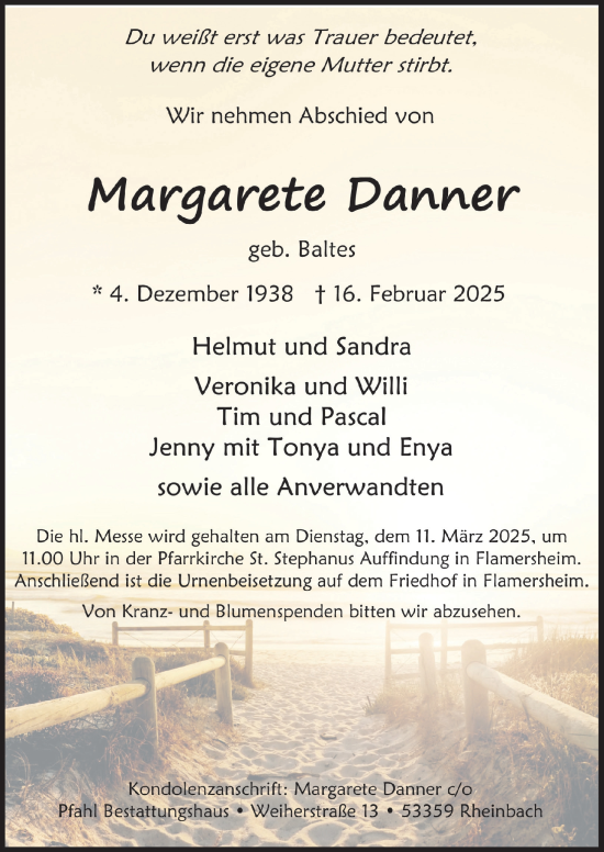 Anzeige von Margarete Danner von  Blickpunkt Euskirchen 