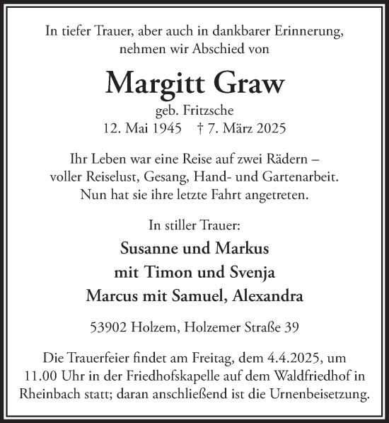 Anzeige von Margitt Graw von  Schaufenster/Blickpunkt 
