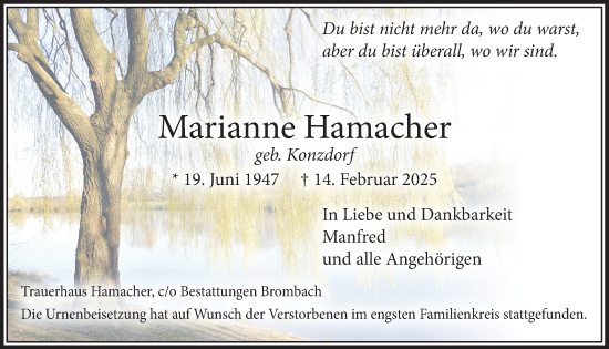 Anzeige von Marianne Hamacher von  Bergisches Handelsblatt 