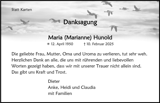 Anzeige von Marianne Hunold von  Blickpunkt Euskirchen 