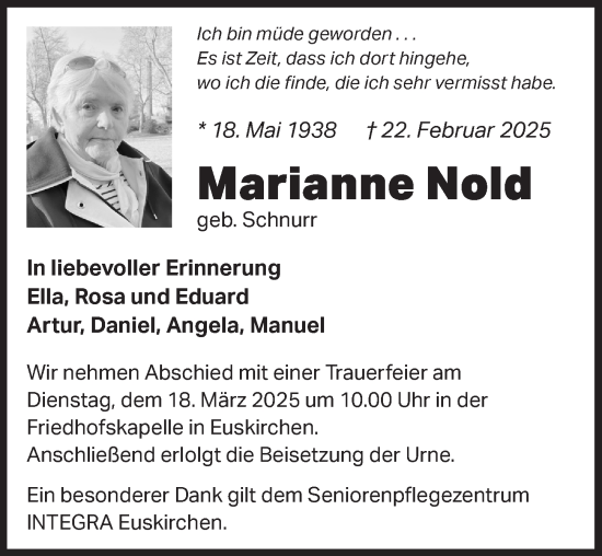 Anzeige von Marianne Nold von  Blickpunkt Euskirchen 