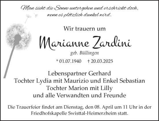 Anzeige von Marianne Zardini von  Blickpunkt Euskirchen 