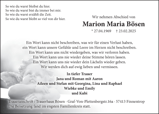 Anzeige von Marion Maria Bösen von  Anzeigen Echo 