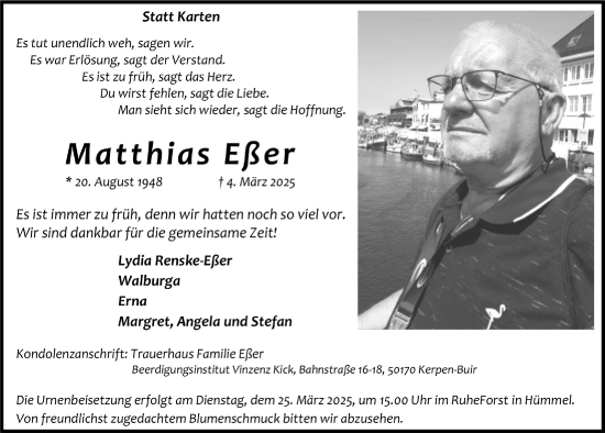 Anzeige von Matthias Eßer von  Werbepost 
