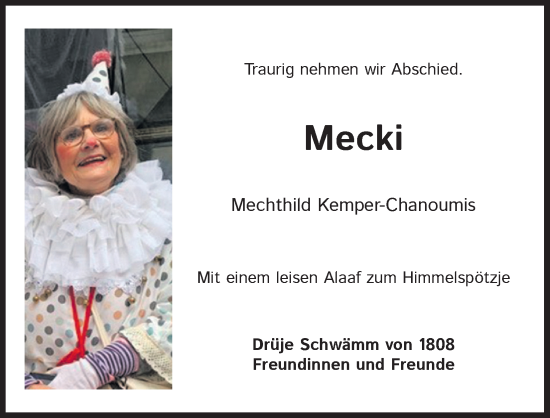 Anzeige von Mecki Kemper-Chanoumis von Kölner Stadt-Anzeiger / Kölnische Rundschau / Express