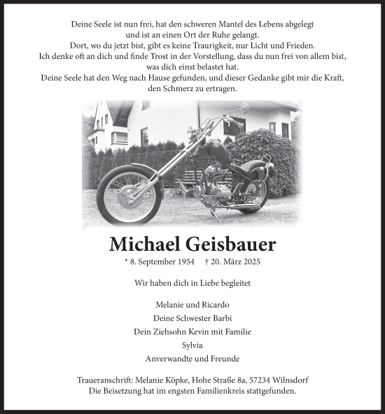 Anzeige von Michael Geisbauer von  Anzeigen Echo 