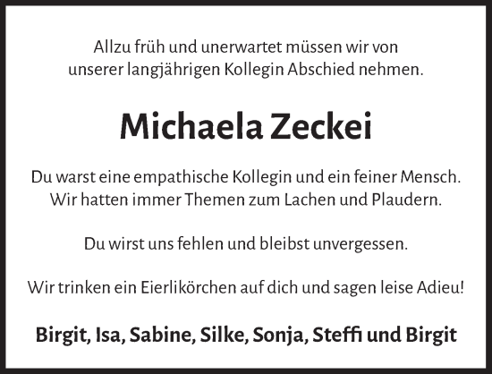 Anzeige von Michaela Zeckei von  Werbepost 