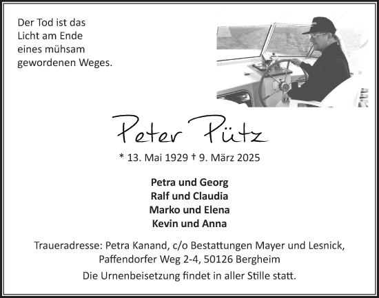 Anzeige von Peter Pütz von  Werbepost 