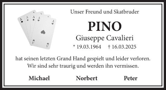 Anzeige von Pino Cavalieri von  Wochenende  Werbepost 
